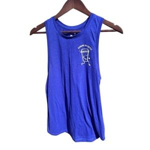 Running on Coffee Graphic Womens Tank Top Blue Medium LIKE NEW